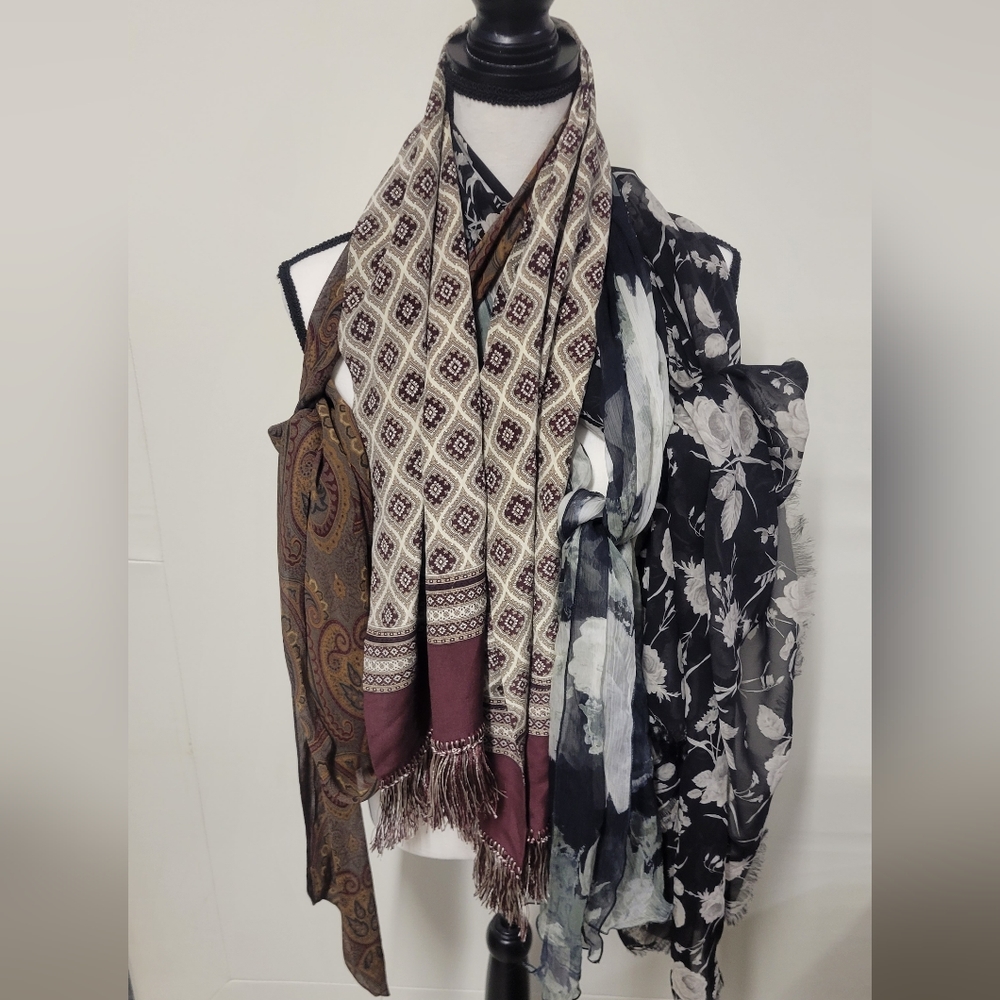 Lot of 4 Beautiful 100% Silk Scarfs